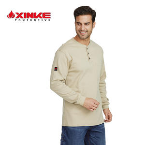 Camisa de trabajo ignífuga Xinke de manga larga con cuello Henley, ropa de seguridad para uso industrial, material y peso personalizables - Product Image 1