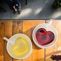 Tasses à café et à thé en verre borosilicate soufflé à la main, à double paroi, isolées, 240 ml, en forme de cœur, par Seaygift, avec poignée, compatibles lave-vaisselle