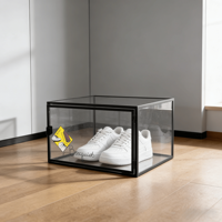 Boîte de rangement à chaussures carrée empilable magnétique, conteneur en plastique pliable et écologique pour l'affichage des baskets