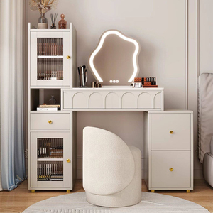 NKAHS Modern Makeup Vanity With Lighted Mirror Integrated Storage Cabinet White Dressing Table For Bedroom - Product Image 3
