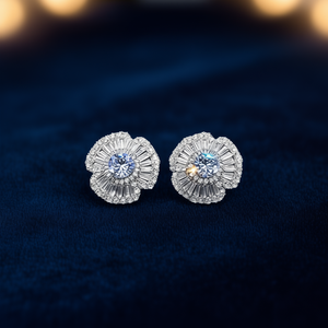 Pendientes de Lujo con Flores, Oro Blanco, Plata 925, Cristal, Engaste de Garras, Joyería de Boda para Mujer - Product Image 2