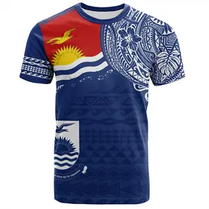 Selling Kiribati Plus Size Men's Shirts Custom Polynesian Flag With Coat Of Arms T Shirt For Men T-shirts With Factory Wholesale