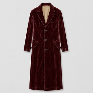 Abrigo Largo Borgoña para Mujer, Manga Larga, Cierre de Botones - Product Image 1