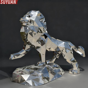 Custom Rvs Outdoor Leeuw Sculptuur Grote Roestvrijstalen Dier Geometrische Oppervlakken Metaal Zijn Leeuwbeeld Sculptuur - Product Image 3