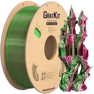 Gratkit Customize 2 Colors in 1 PLA Filament PLA for 3D Printer 1KG Dual Color 1.75mm High Toughness and No Tangling