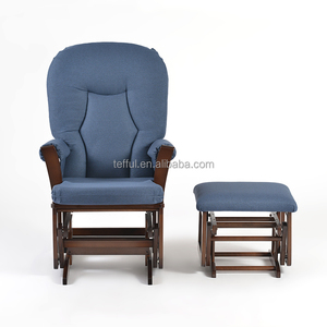 Fauteuil à bascule et à glissière écologique en bois massif avec coussin bleu-gris rembourré, idéal pour l'allaitement, pour salon et chambre à coucher (OEM) - Product Image 6