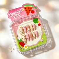 Kuku Palsu Cantik Warna Pink Nude Cream dengan Desain Prancis dan Detail Berlian Imitasi, Dapat Digunakan Kembali, Set 10 Buah