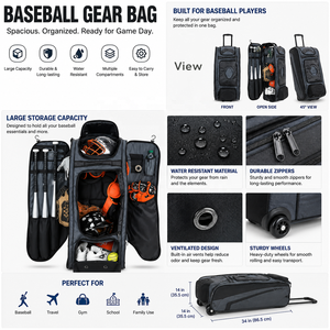 Bolsa de Lona para Equipo de Béisbol con Ruedas, Bolsa de Gran Capacidad para Béisbol, Personalizable, para Bates de Béisbol - Product Image 1