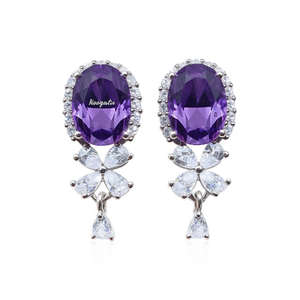 Orecchini pendenti viola Maegestic con gemma ovale e design floreale in cristallo taglio pera per gioielli da festa da donna - Product Image 1