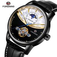 Montre automatique pour homme Forsining Fashion Moon Phase avec bracelet en cuir véritable, personnalisable.