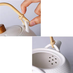 Théière <span class=keywords><strong>japonaise</strong></span> en céramique faite à la main, service à thé blanc en céramique avec poignée en rotin et 4 tasses à thé, ensemble cadeau, 6 pièces - Product Image 4