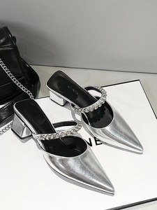 Pantofole da <span class=keywords><strong>donna</strong></span> in stile fata francese mezza Slip tacco basso con sandali Color carne alla moda con strass - Product Image 2