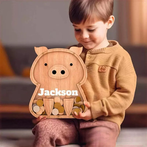 Tirelire en bois personnalisée, boîte à monnaie en bois massif pour enfants de 2 à 4 ans - Product Image 1