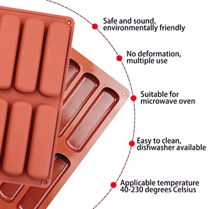 Moules en silicone rectangulaires à 8 trous pour la cuisson, moules ovales en silicone, longues bandes de moules à éclairs pour le chocolat et les bonbons - Product Image 5