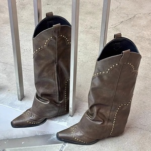 2023 été bout pointu goujons cowgirl bottines mollet plus large dames bottes d'équitation - Product Image 5
