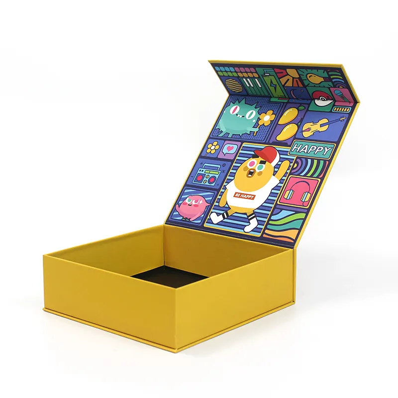 Caja de regalo plegable de cartón rígido con forma de libro negro de lujo caja de regalo magnética de concha de papel de impresión personalizada