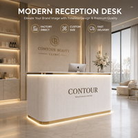 Comptoir de réception moderne Qianyang avec façade en lattes de bois, petit bureau d'accueil pour salon, clinique, hall d'entreprise, prix usine LED