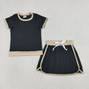 ชุดลำลองแฟชั่นเด็กผู้หญิงสำหรับฤดูร้อน เสื้อทรงหลวมสีตัดต่อและกระโปรงสั้นสีดำ ชุดเซ็ต 2 ชิ้น สำหรับแม่และลูกสาว ชุดคู่เหมือนกัน - Product Image 2