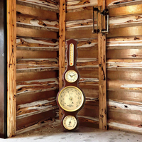Termometer Barometer Hygrometer DJ Ambient Weather DWS2408 Pengukur Suhu & Kelembapan dengan Skala Kayu Ceri