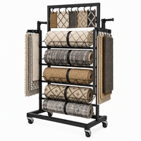 Présentoir mobile métallique pour tapis 208x63x58cm, support robuste pour tapis avec supports en fil métallique et ailes pivotantes pour magasin de revêtements de sol