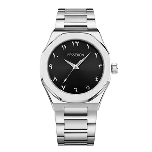 Hot sale steel case Japanese quartz movement men's watch arabic watch dial stainless steel belt men quartz watch
