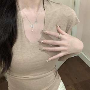 Collier en argent pur S925 avec diamants complets, perle en forme de goutte de dentelle, style princesse, design de niche, touche de luxe légère - Product Image 2