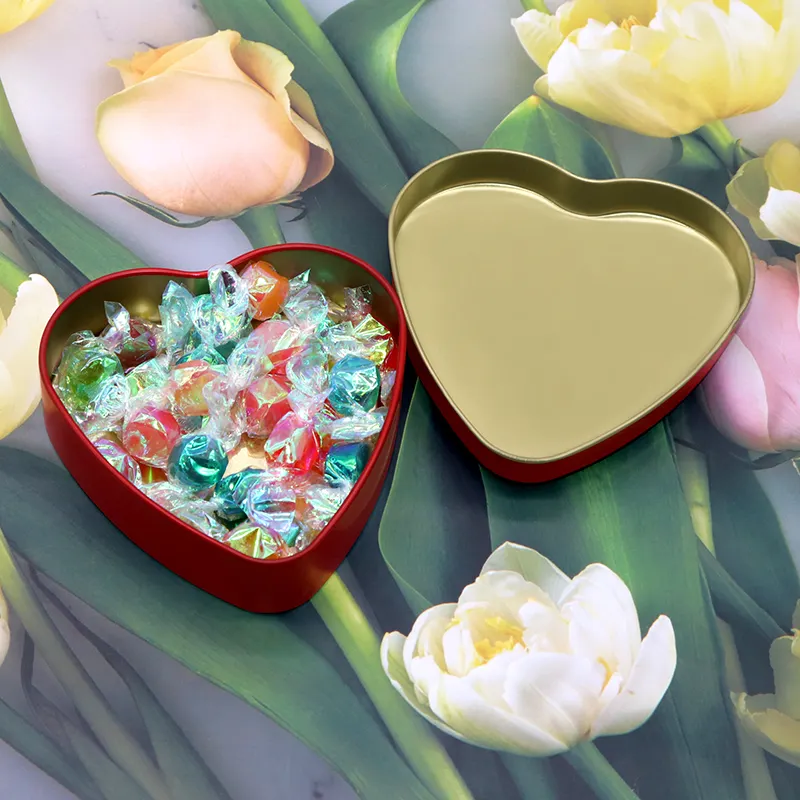 도매 로고 인쇄 주석 상자 심장 모양 초콜릿 금속 상자 발렌타인 파티 선물 포장 상자