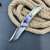 Couteau pliant fixe portable en acier 14C28N avec manche en alliage de titane, lame droite à bord biseauté, OEM, pour camping, chasse, randonnée