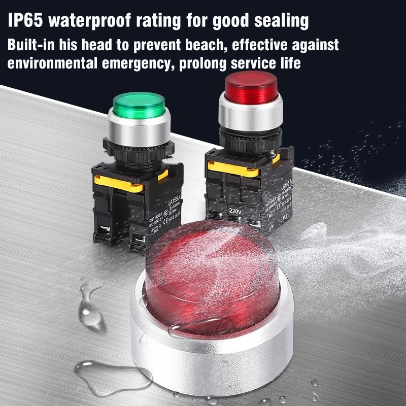 22mm LED Luminous Protruding Push Button Switch Two Light-emitting Switch Normally on Thickened Silver Contacts