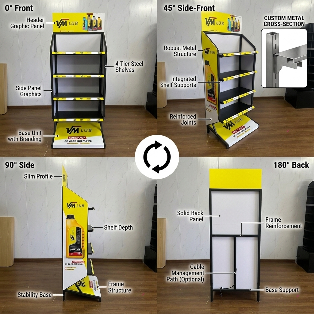 Wholesale Heavy Duty Metal Motor Oil Display Rack 4 Tier Lubricant Engine Oil Stand Automotive Lube Station Merchandiser Fixture — view 3