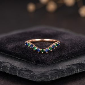 Anillo de Eternidad de 2 mm con Esmeralda Verde Natural y Zafiro Azul, Plata de Ley 925 Chapada en Oro, Joyería de Boda con Piedras Preciosas Coloridas - Product Image 6