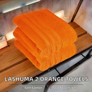 Ensemble de 2 serviettes en coton éponge Lashuma 50 x 100 cm couleur orange-clementine London - Product Image 2