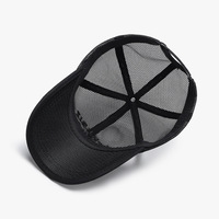 Gorra de béisbol unisex negra de 6 paneles con visera, bordado de letras, transpirable, de poliéster 100%, para verano y exteriores