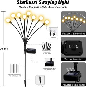Outdoor <b>Solar</b> Pathway Light IP65 Waterproof Stainless Steel 6/8/10 Heads LED Powered Swaying Firefly Starburst Garden Light - Product Image 3