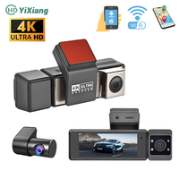 ADAS kamera dasbor 3 saluran 4K, kamera dasbor mobil kartu 128GB dengan GPS 5GHz WiFi & kontrol aplikasi depan dalam dan belakang