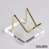 Présentoir pliable moderne en métal et acrylique 5x5cm personnalisable pour cristaux, pierres, agates, roches, fossiles, coraux et bijoux