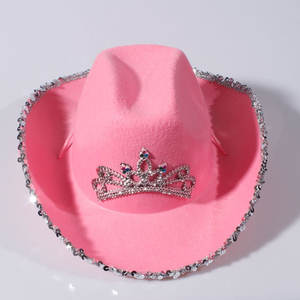 Prêt à expédier en gros rose Cowboy Cowgirl chapeaux diadème feutre Light Up Rodeo <span class=keywords><strong>Princess</strong></span> Hat - Product Image 6