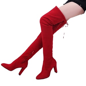 Nouvelles <span class=keywords><strong>bottes</strong></span> au-dessus du genou de grande taille <span class=keywords><strong>bottes</strong></span> de mode en <span class=keywords><strong>daim</strong></span> élastique à talons hauts pour femmes solides - Product Image 2