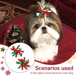 Vente en gros en vrac d'accessoires pour cheveux de chiot Korker bouclés et doux, nœuds faits à la main pour le toilettage des animaux de compagnie avec des élastiques pour Noël - Product Image 5