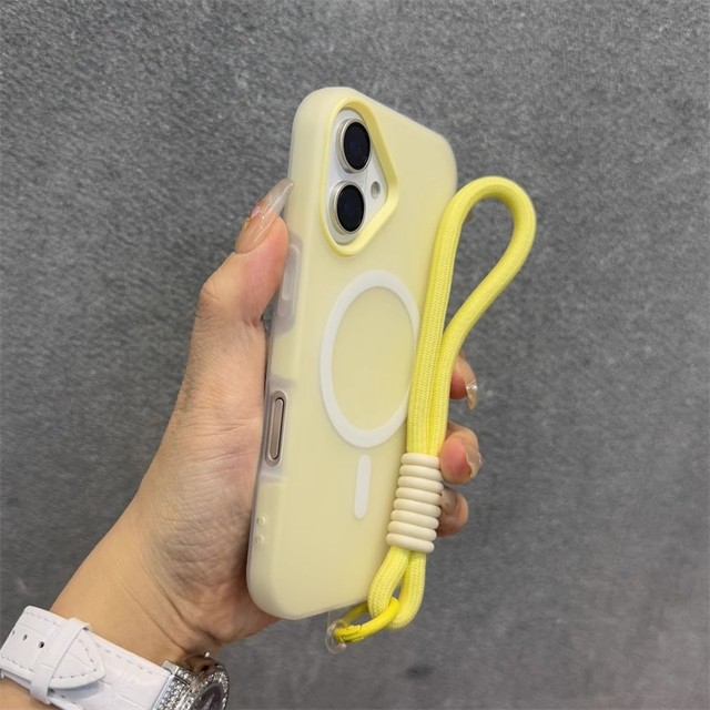 Hand Wrist Strap Matte Case for iPhone 16 15 Pro Max 14 Plus 11 17 12 13 16e Candy Contrast Lanyard Soft Wireless Charging Cover