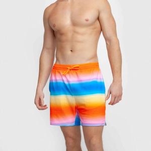 Shorts de bain pour hommes, taille mi-haute élastique, séchage rapide, 100% polyester, motif uni, boardshorts - Product Image 2