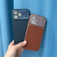 Étui de téléphone en acrylique texturé cuir de luxe avec grande fenêtre pour appareil photo, coque de protection anti-rayures pour iPhone 17 16 Pro Max