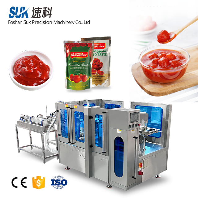 Ketchup Vertical 4-Side Seal Bag Fully Automatic Liquid Filling Wrapping Machine Premade Bag Hot Sealing Food Use