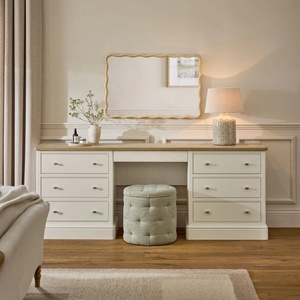 Table de maquillage de style minimaliste personnalisée, en bois massif peint en blanc, placage de chêne, console avec tiroir, coiffeuse avec étagère à bijoux - Product Image 1