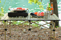 Table de camping pliable en aluminium avec sac de transport imperméable, design enroulable portable, mobilier d'extérieur pour le camping et les pique-niques à la plage