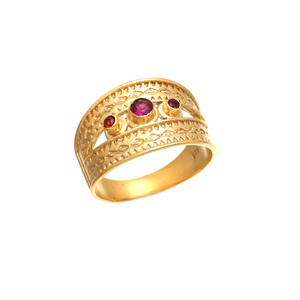 แหวนโกเมนชุบทองสีแดงเรียบคลาสสิกโบราณดูรอบคอบของขวัญสำหรับงานแต่งงานของเธอทำเงินสเตอร์ลิง - Product Image 1