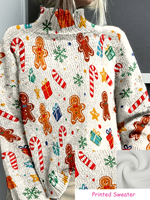 Cárdigan Navideño con Diseño de Hombre de Jengibre para Mujer, Tejido por Computadora, con Transferencia Térmica, Personalizado para Uso Diario Informal y Festivo