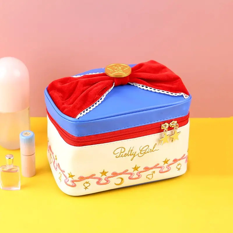 Bolsa de maquillaje de dibujos animados de alta calidad, bolsa de cosméticos de Anime japonés de cuero PU, bolso de viaje impermeable Kawaii Sailor para almacenamiento de maquillaje