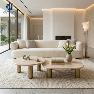 Table basse en marbre moderne de luxe en or nordique à vendre Table basse en travertin distincte en marbre blanc de salon simple - Product Image 1