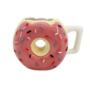 Dễ Thương Trắng Hồng Donut Shape Cà Phê Gốm Tea Mug Cup Đối Với Bán Buôn